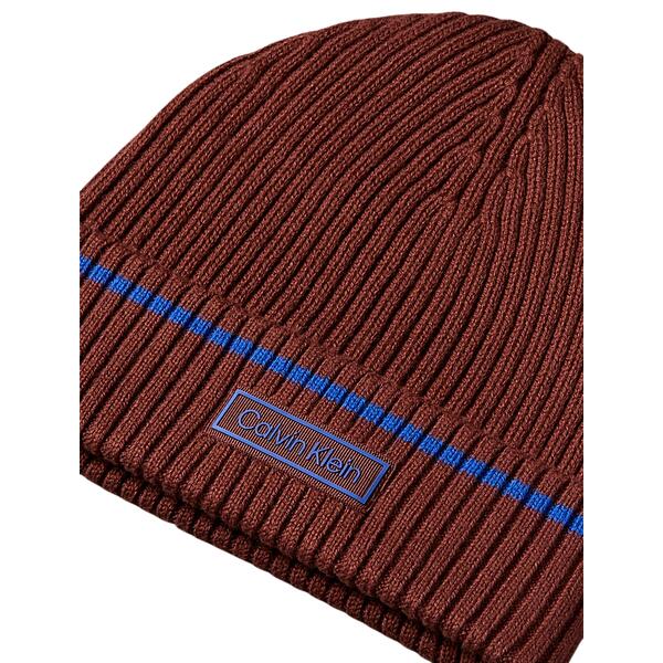 Ανδρικός Σκούφος Calvin Klein Patch Rib Cotton Tipping Beanie Cherry Mahogany/Royalty LV04D8054G-XWI