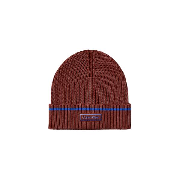 Ανδρικός Σκούφος Calvin Klein Patch Rib Cotton Tipping Beanie Cherry Mahogany/Royalty LV04D8054G-XWI