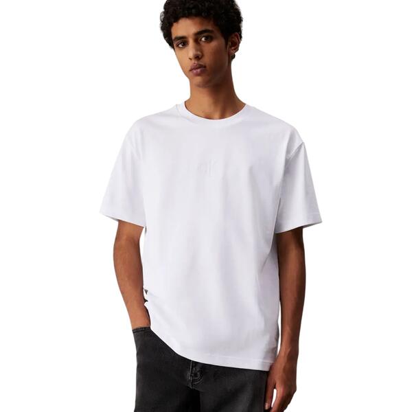 Ανδρικό T-Shirt Calvin Klein Ss Rel Liquid Ck Monologo Tee Brilliant White  LV04RAB812-YAA