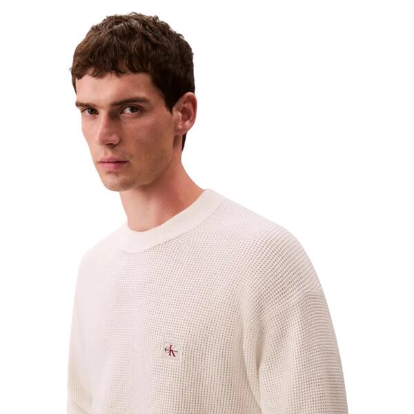 Ανδρικό Πουλόβερ Calvin Klein Ls Ez Cotton Waffle Crwnk Swtr 9 Tofu LV04RD313G-YAS