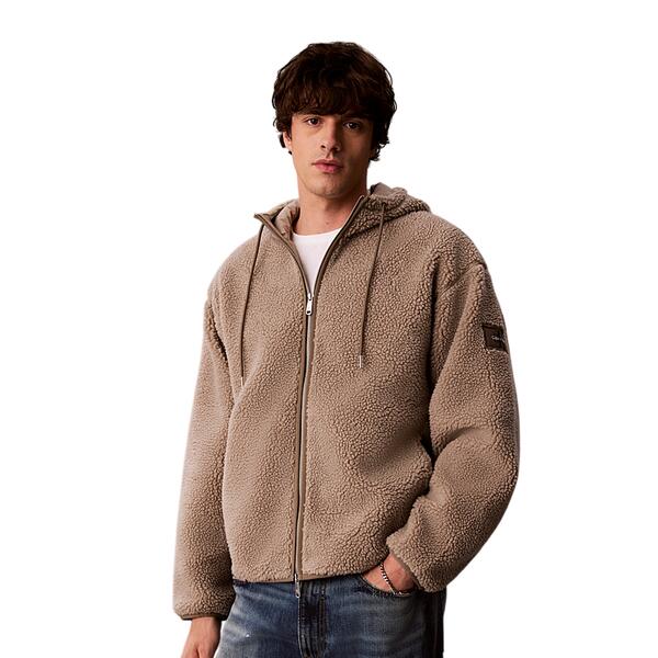 Ανδρική Ζακέτα Calvin Klein Ls Sherpa Badge Funnel Neck Fz H Roasted Cashew LV04RH272G-HMT