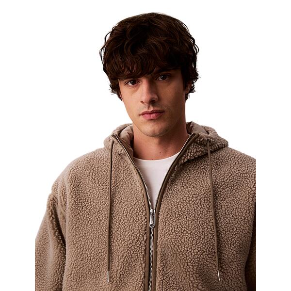 Ανδρική Ζακέτα Calvin Klein Ls Sherpa Badge Funnel Neck Fz H Roasted Cashew LV04RH272G-HMT