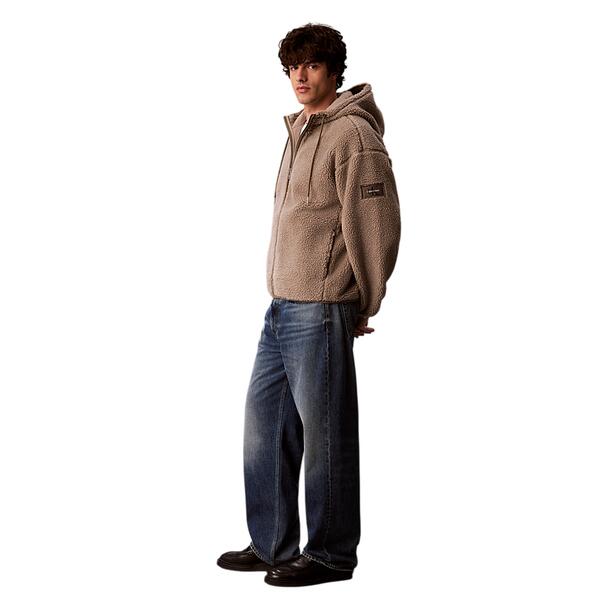 Ανδρική Ζακέτα Calvin Klein Ls Sherpa Badge Funnel Neck Fz H Roasted Cashew LV04RH272G-HMT