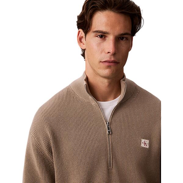 Ανδρικό Πουλόβερ Calvin Klein Ls Clsc Cttn Wfle Hzip Swtr 9gg Roasted Cashew LV04RH327G-HMT