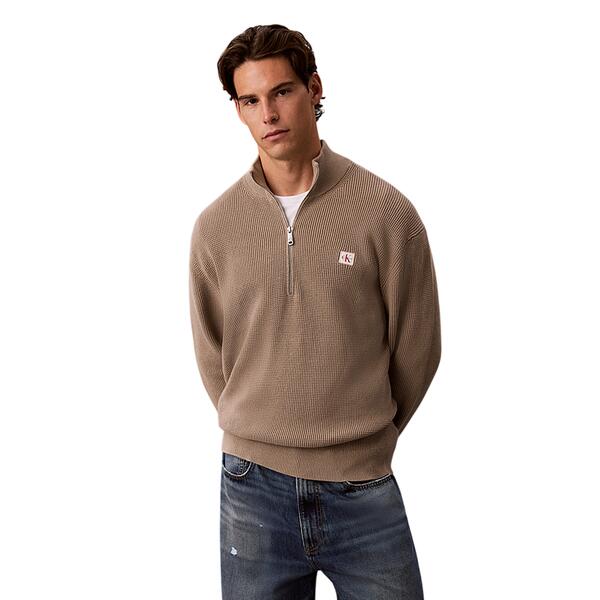 Ανδρικό Πουλόβερ Calvin Klein Ls Clsc Cttn Wfle Hzip Swtr 9gg Roasted Cashew LV04RH327G-HMT