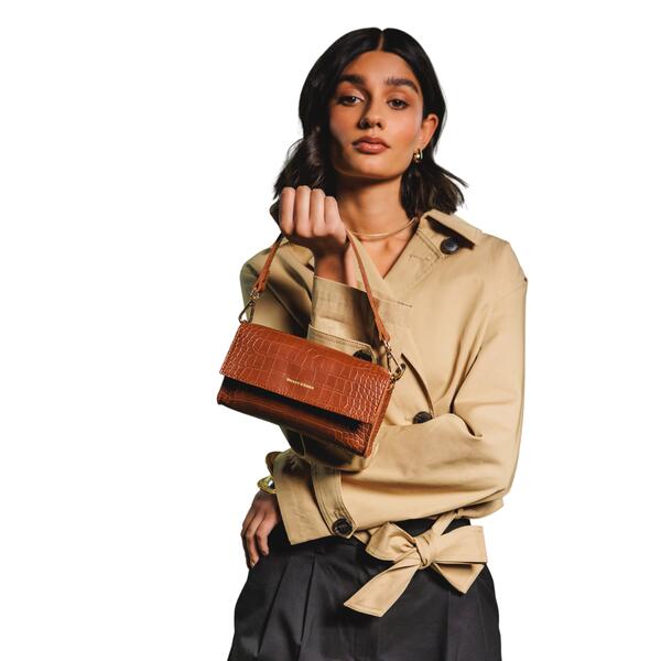 Γυναικεία Τσάντα ΕVERY OTHER Croc Flap Over Shoulder/ Crossbody Brown 12079-BROWN