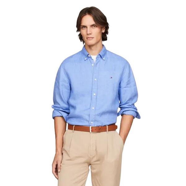 Ανδρικό Πουκάμισο Tommy Hilfiger Pigment Dyed Li Solid Rf Shirt Blue Spell MW0MW34602-C30