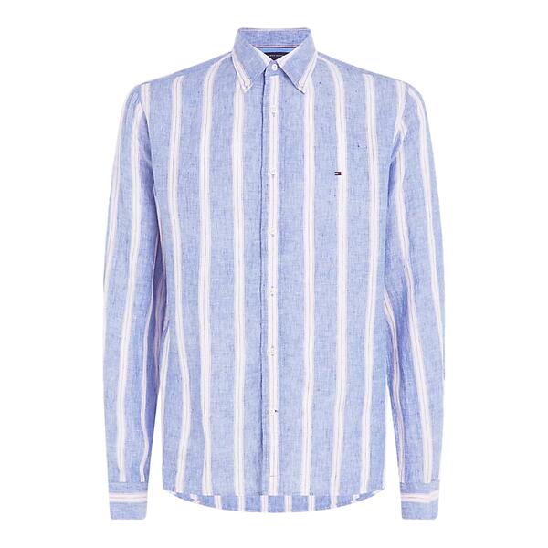 Ανδρικό Πουκάμισο Tommy Hilfiger Linen Triple Stripe Shirt Anchor Blue Multi MW0MW34612-0A5