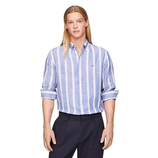 Ανδρικό Πουκάμισο Tommy Hilfiger Linen Triple Stripe Shirt Anchor Blue Multi MW0MW34612-0A5