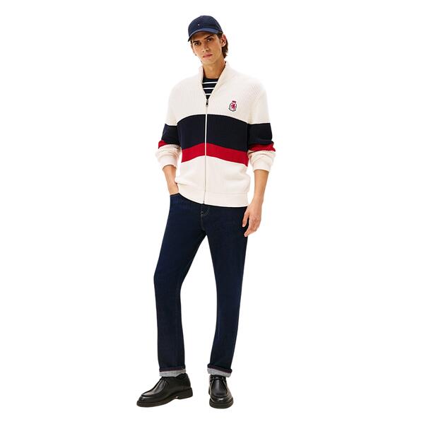 Ανδρική Ζακέτα Tommy Hilfiger Rwb Rib Chest Stripe Zip Through Ivory Petal MW0MW41396-Z00