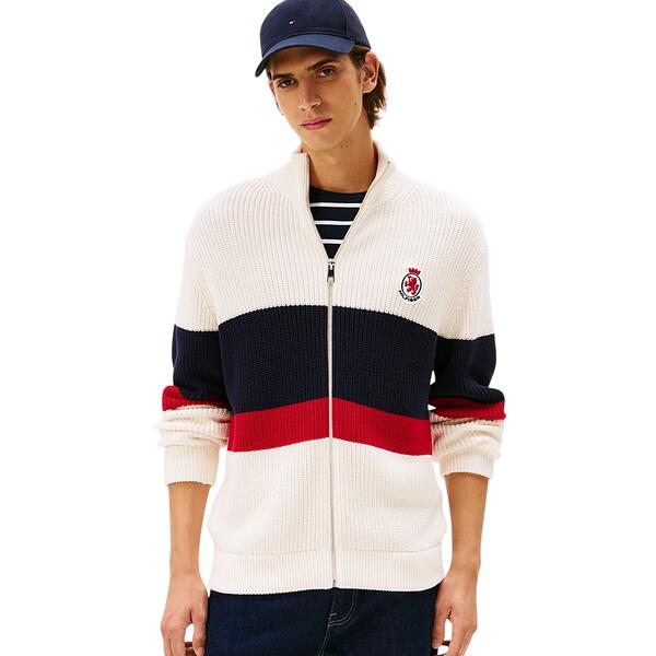 Ανδρική Ζακέτα Tommy Hilfiger Rwb Rib Chest Stripe Zip Through Ivory Petal MW0MW41396-Z00