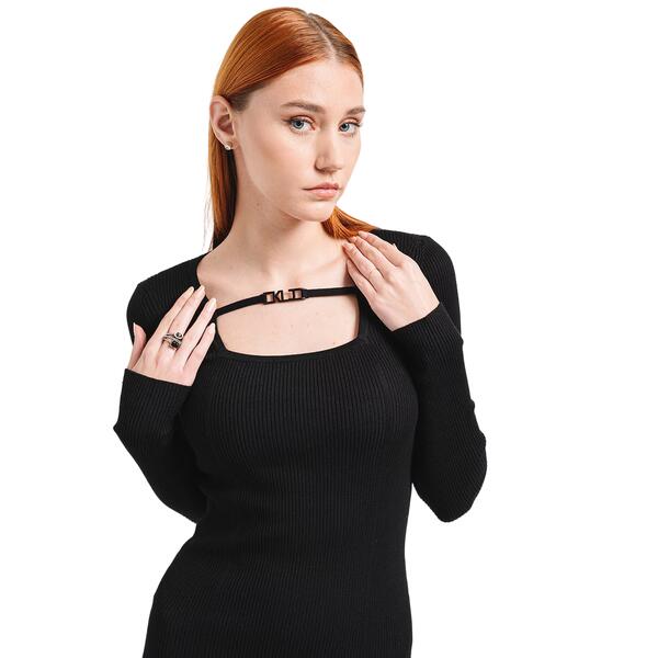 Γυναικείο Φόρεμα Karl Lagerfeld Lslv Knitted Logo Black 246J1304-J101