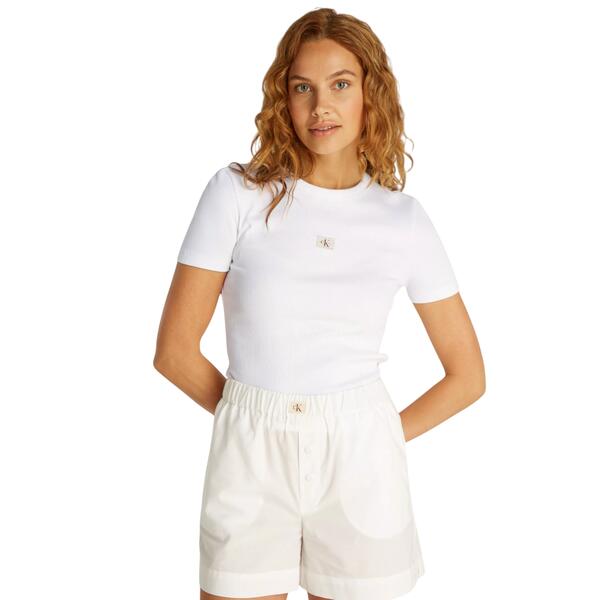 Γυναικείο T-shirt Calvin Klein Woven Label Rib Fitted Brilliant White J20J225245-YAA
