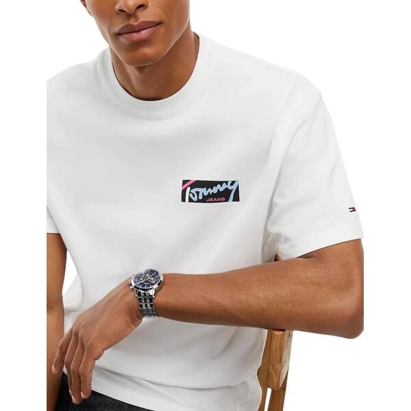 Ανδρικό T-shirt Tommy Jeans Tjm Rlx Signature Tee Ecru DM0DM23597-YBL
