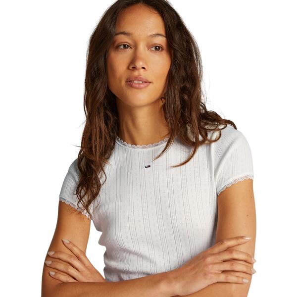 Γυναικείο T-shirt Tommy Jeans Slim Pointelle Rib Ecru DW0DW19493-YBL
