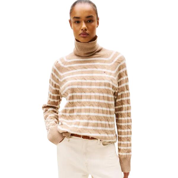 Γυναικείο Πουλόβερ Tommy Hilfiger Soft Wool Cable Roll-Nk Ls Swt Heather Oatmilk WW0WW46791-ADK