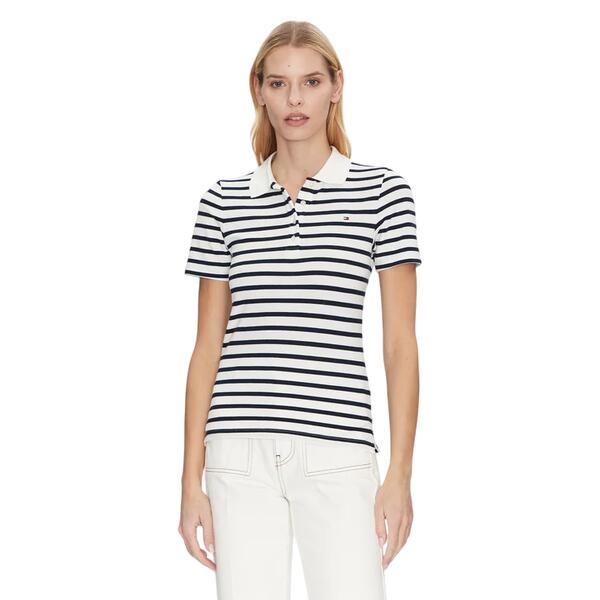 Γυναικείο Polo Tommy Hilfiger 1985 Slim Pique Ss Breton Ecru Dark Night Navy Stp WW0WW43225-0BF