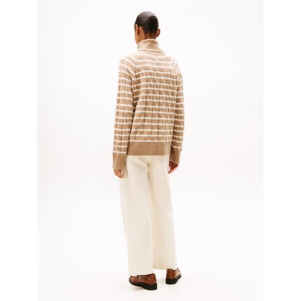 Γυναικείο Πουλόβερ Tommy Hilfiger Soft Wool Cable Roll-Nk Ls Swt Safari Canvas Htr/Ivory Petal Stp WW0WW46791-0AJ