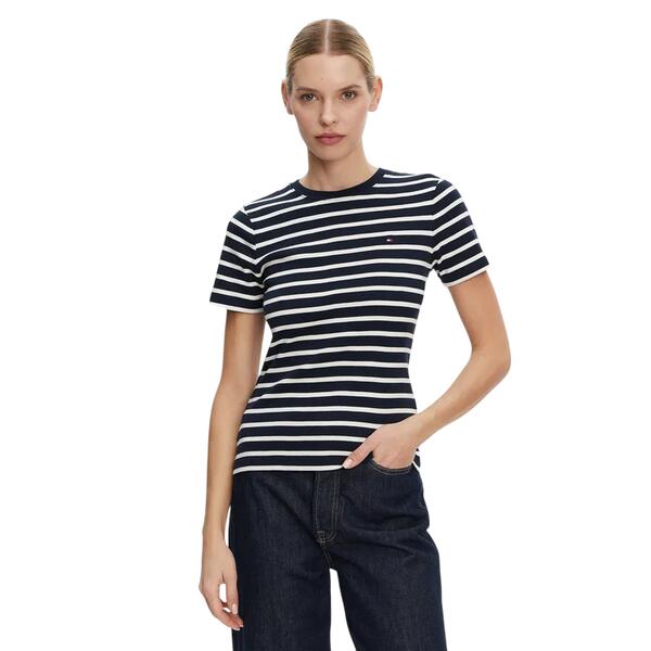 Γυναικείο T-Shirt Tommy Hilfiger New Slim Cody C_Nk Ss Dark Night Navy Ecru Stp WW0WW40587-0X4