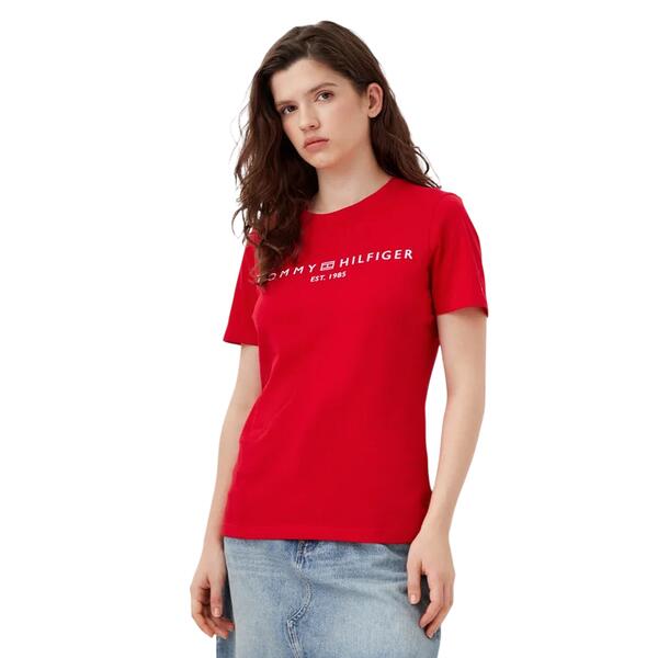 Γυναικείο T-shirt Tommy Hilfiger Reg Corp Logo C-Nk Ss Th Optic Primary Red WW0WW40276-XLG