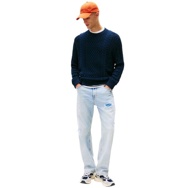 Ανδρικό Πουλόβερ Tommy Jeans Tjm Slm Badge Cable Knit Sweater Dark Night Navy Tonal DM0DM22101-0GY