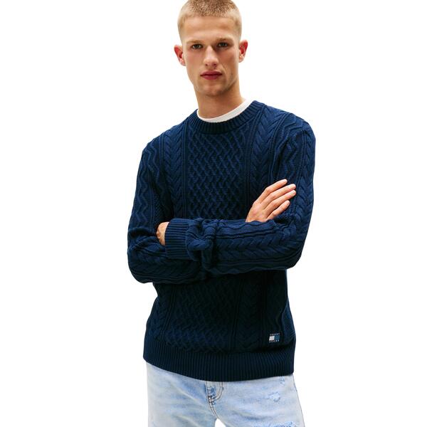 Ανδρικό Πουλόβερ Tommy Jeans Tjm Slm Badge Cable Knit Sweater Dark Night Navy Tonal DM0DM22101-0GY