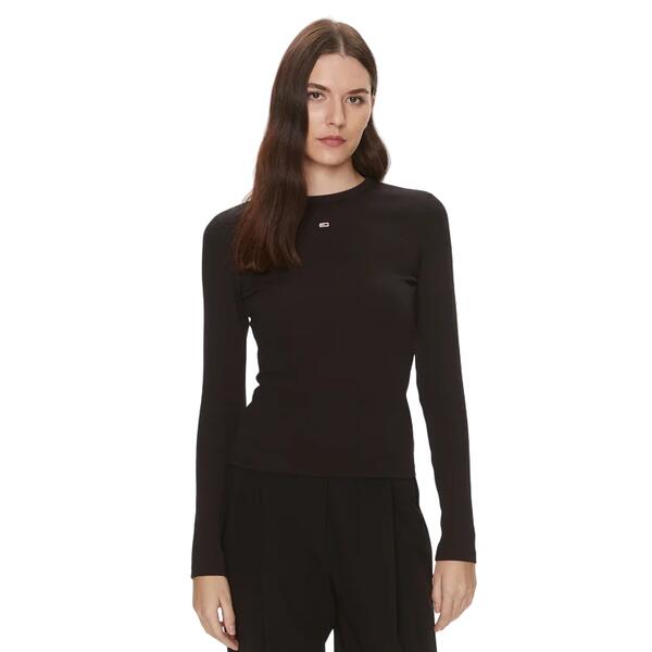 Γυναικεία Μπλούζα Τommy Jeans Tjw Slim Esswntial Rib Ls Black DW0DW17387-BDS