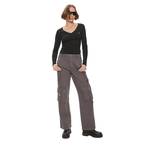 Γυναικεία Μπλούζα Tommy Jeans TJW Slim Essential Rib V Ls Black DW0DW17990-BDS