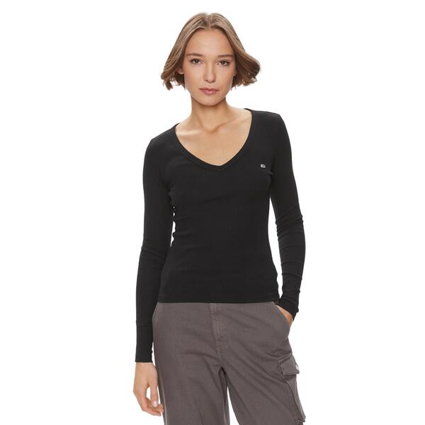 Γυναικεία Μπλούζα Tommy Jeans TJW Slim Essential Rib V Ls Black DW0DW17990-BDS