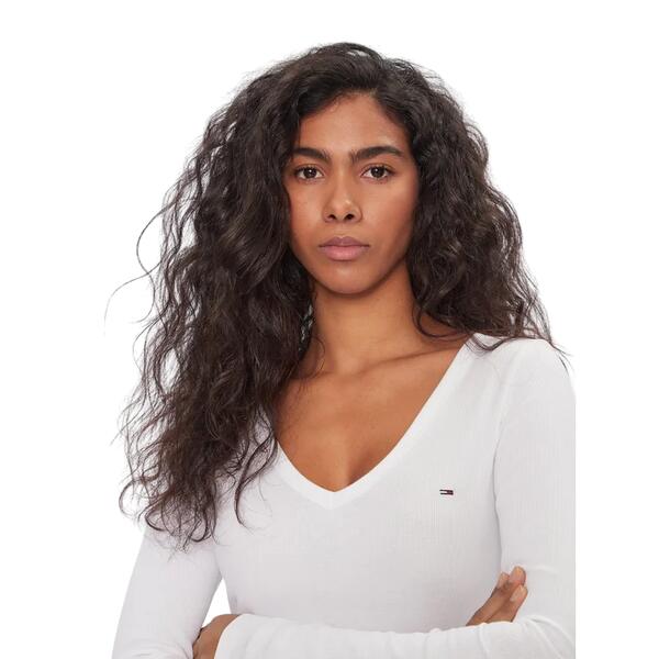 Γυναικείο T-Shirt Tommy Jeans Tjw Slim Essential Rib V Ls Ancient White DW0DW17990-YBH