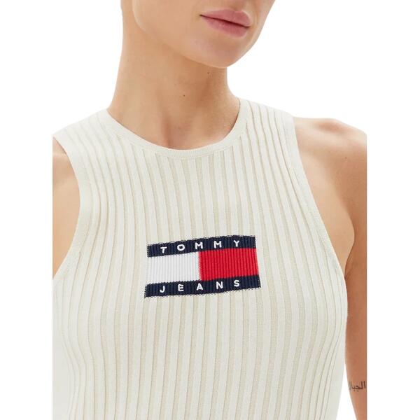 Γυναικείο Φόρεμα Tommy Jeans Flag Sweater Mini Dress Ext Ecru DW0DW20877-YBL