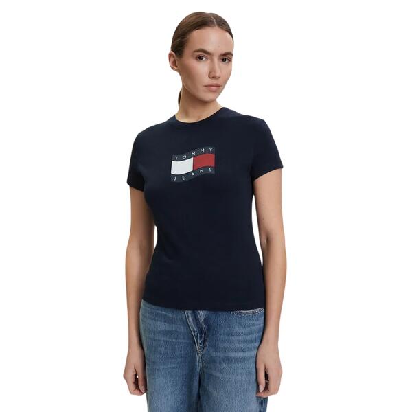 Γυναικείο T-shirt Tommy Jeans Tjw Slim Wavy Flag Tee Ext Dark Night Navy DW0DW22781-C1G