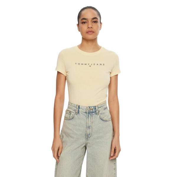 Γυναικείο T-shirt Tommy Jeans Slim Tonal Linear Tee Ext Custard Cream DW0DW20315-ZGA