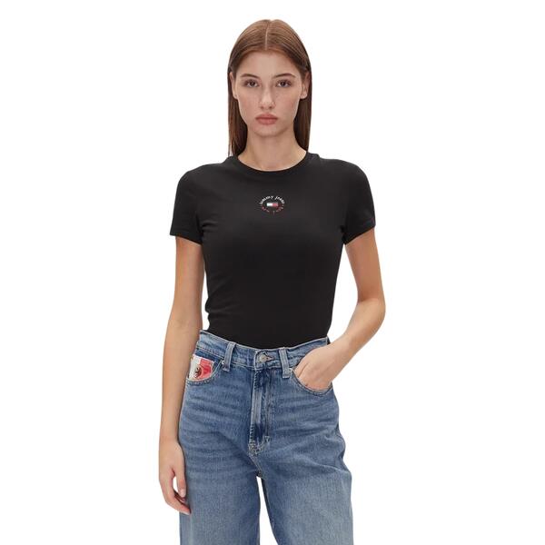 Γυναικείο T-shirt Tommy Jeans Slim Essential Logo 2 Tee Black DW0DW20316-BDS