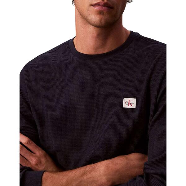 Ανδρική Μπλούζα Calvin Klein Ls Waffle Badge Crewnk Tee Pirate Black LV04RJ209G-8MN