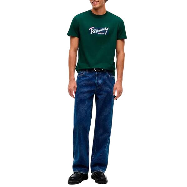 Ανδρικό T-shirt Tommy Jeans Tjm Reg Signature Tee Ext Velvet Green DM0DM23547-MBM