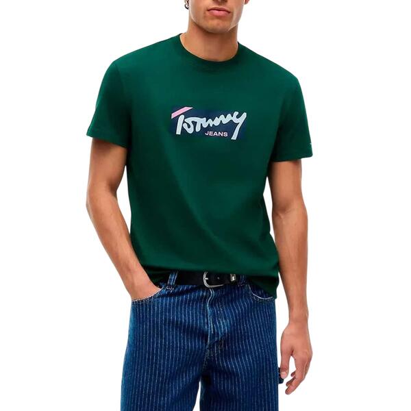 Ανδρικό T-shirt Tommy Jeans Tjm Reg Signature Tee Ext Velvet Green DM0DM23547-MBM