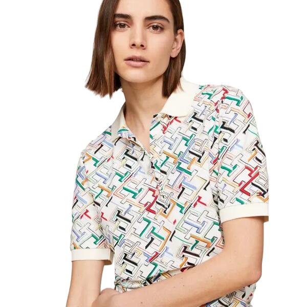 Γυναικείο Polo Tommy Hilfiger Reg Amd Polo Ss Th Multi Monogram/ Calico WW0WW41782-0K5