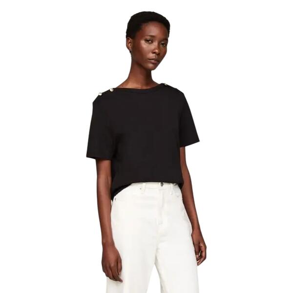 Γυναικεία Μπλούζα Tommy Hilfiger Reg Stripe Gold Btn C Nk Ss Black WW0WW42907-BDS