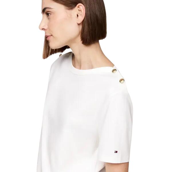 Γυναικείο T-shirt Tommy Hilfiger Reg Stripe Gold Btn C Nk Ss Ecru WW0WW42907-YBL