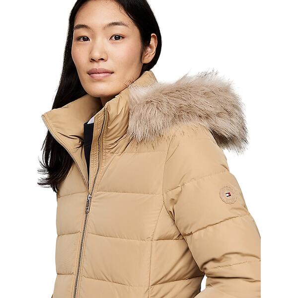 Γυναικείο Μπουφάν Tommy Hilfiger Heritage Down Tyra Coat With Fur Classic Khaki WW0WW43234-RBL