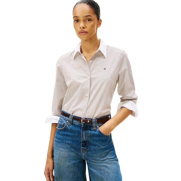 Γυναικείο Πουκάμισο Tommy Hilfiger Ess Poplin Regular Shirt Hugh Stp/ Legacy Brown WW0WW47169-0BL