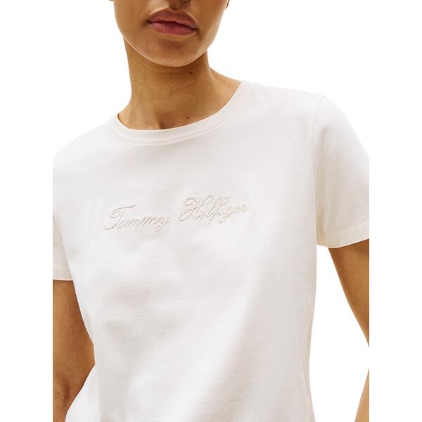 Γυναικείο T-Shirt Τommy Hilfiger Lurex Script Reg C Nk Ss Tee Ivory Silk WW0WW47210-YA8