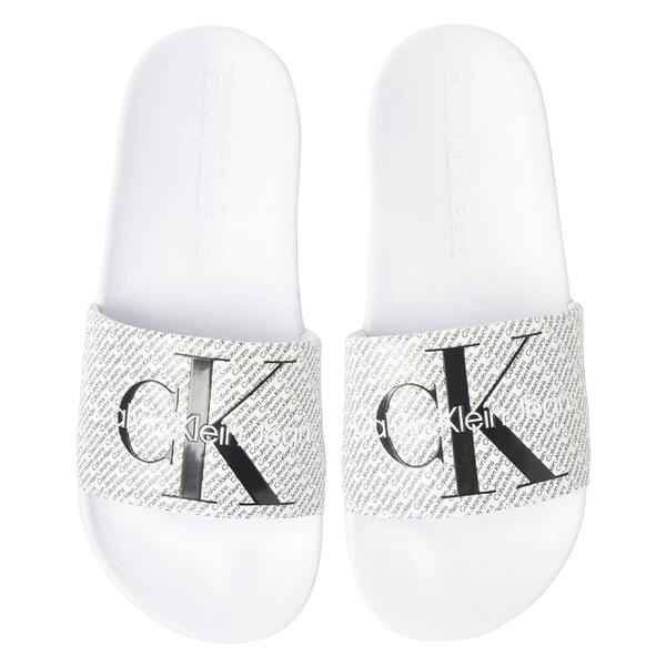 Ανδρικές Παντόφλες Calvin Klein Slide Aop Bright White/Black YM0YM00955-01W