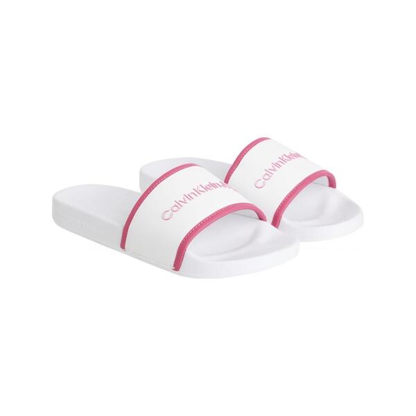Γυναικείες Παντόφλες Calvin Klein Institutional Slide White_ Raspberry Sorbet YW0YW00594-01W