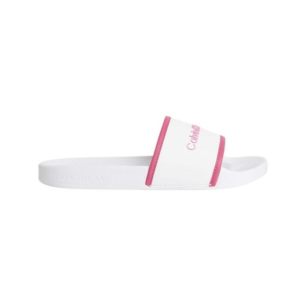 Γυναικείες Παντόφλες Calvin Klein Institutional Slide White_ Raspberry Sorbet YW0YW00594-01W