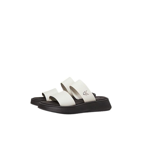 Γυναικείες Παντόφλες Calvin Klein Sandal Slide Double Strap Silver Birch Black YW0YW01694-CJH