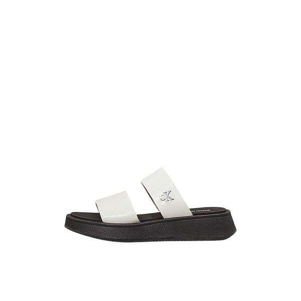 Γυναικείες Παντόφλες Calvin Klein Sandal Slide Double Strap Silver Birch Black YW0YW01694-CJH