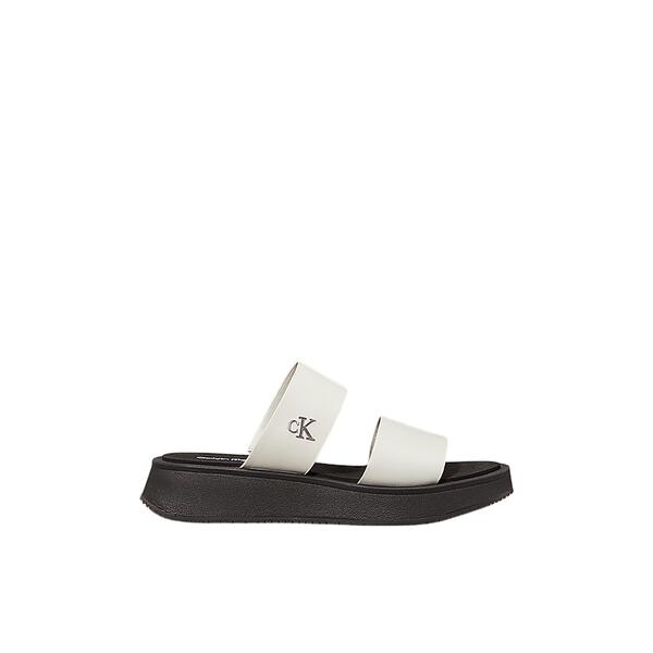 Γυναικείες Παντόφλες Calvin Klein Sandal Slide Double Strap Silver Birch Black YW0YW01694-CJH