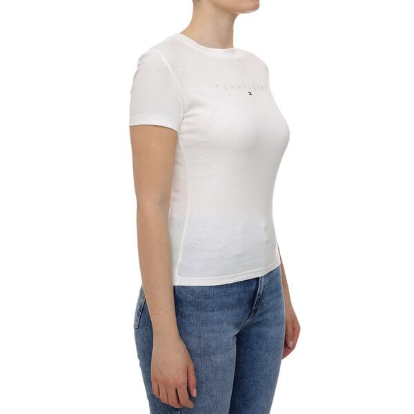 Γυναικείο T-shirt Tommy Jeans Slim Tonal Linear Tee Ext Ecru DW0DW20315-YBL